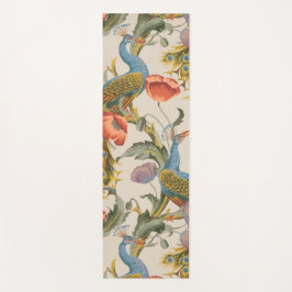 Tapete De Yoga Peacock Vintage com Poppies Rosa e Roxos