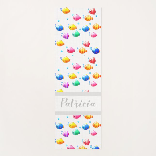 Tapete De Yoga Peixe feliz colorido com bolhas (Frente)