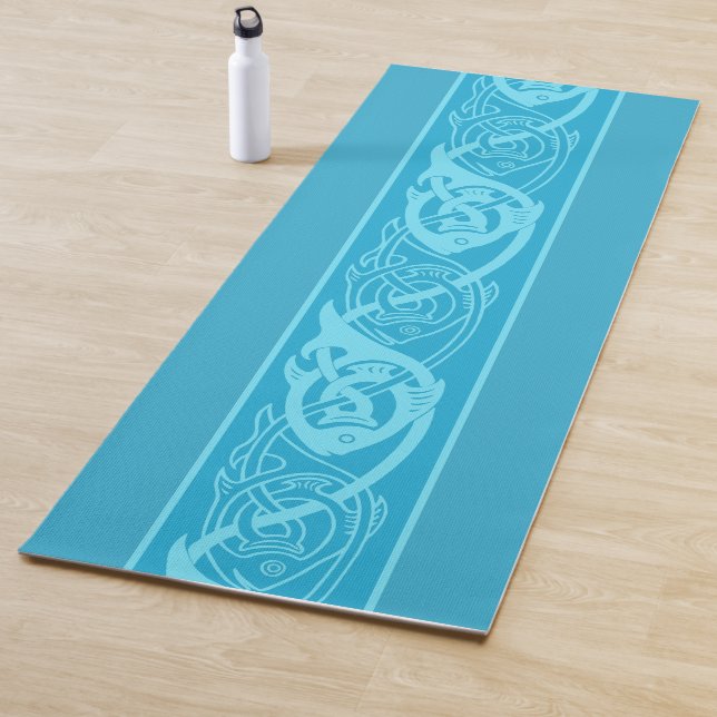 Tapete De Yoga Peixes de Knotwork Celta em Azul (In Situ)