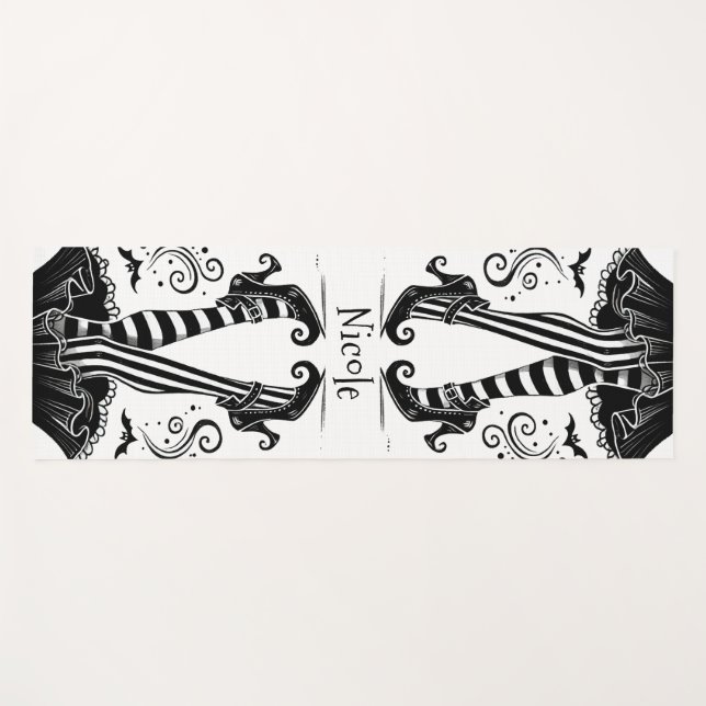 Tapete De Yoga Pernas Brancas de Bruxas Negra e Branca (Frente (Horizontal))