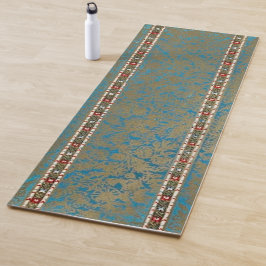 Tapete De Yoga Pérsico Oriental Rug Luxury Verde e Dourado Runner