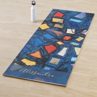 Tapete De Yoga Personalizado Azul Marinho Colorido Olhar Vidro Ma
