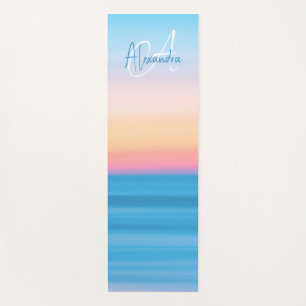 Tapete De Yoga Personalizado Feminino de Pastel Beach em Monogram
