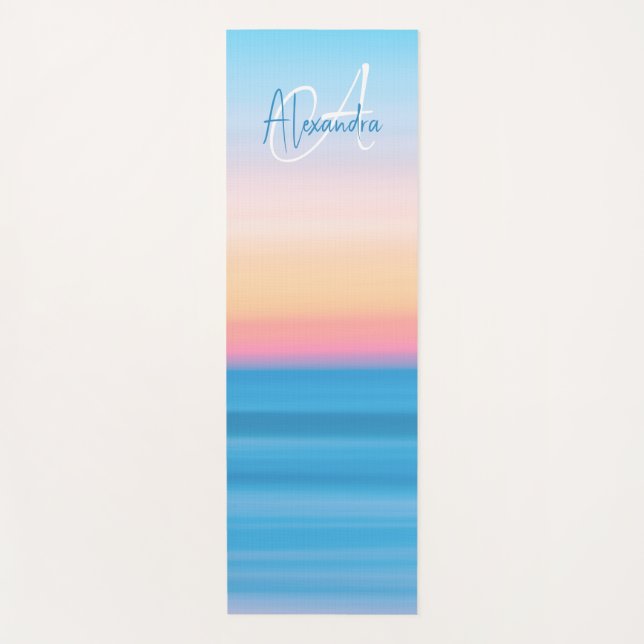 Tapete De Yoga Personalizado Feminino de Pastel Beach em Monogram (Frente)