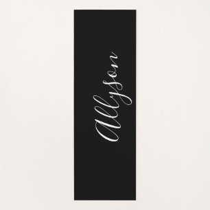 Tapete De Yoga Personalizar Script Branco Vertical de Nome, Preto