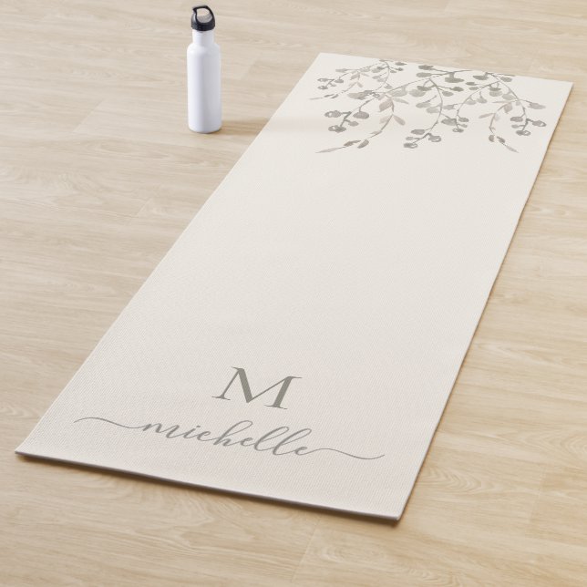 Tapete De Yoga Personalized Botanical Watercolor Monogram Ivory (In Situ)