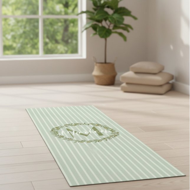 Tapete De Yoga Personalized Olive Wreath Monogram  (Criador carregado)