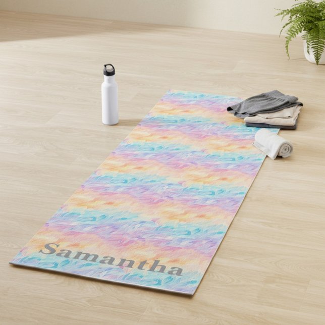 Tapete De Yoga Personalized Pastel Watercolor Waves (Criador carregado)