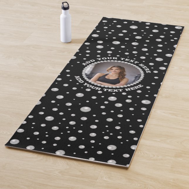 Tapete De Yoga Personalized Photo with Pearls Circle on Black (In Situ)