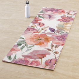 Tapete De Yoga Pétalas de Pêssego Flores de Aquarela Botânica Flo