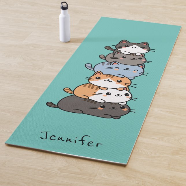 Tapete De Yoga Pilha Adorável De Gatinhos Kawaii Personalizada (In Situ)