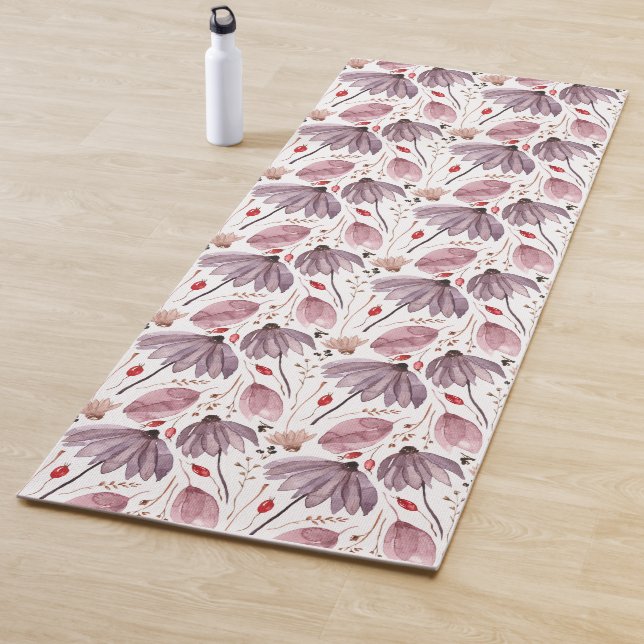 Tapete De Yoga Pink And Purple Flowers Floral Pattern Yogamat (In Situ)
