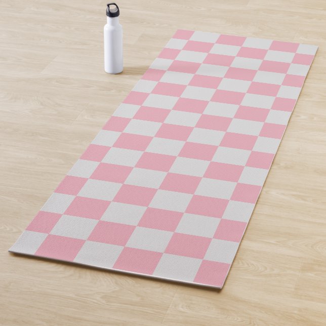 Tapete De Yoga Pink + Cinza Checkered Checkerboard Padrão (In Situ)