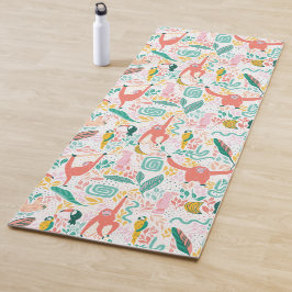 Tapete De Yoga Pink Happy Jungle Animal Standard & Tropical Leave