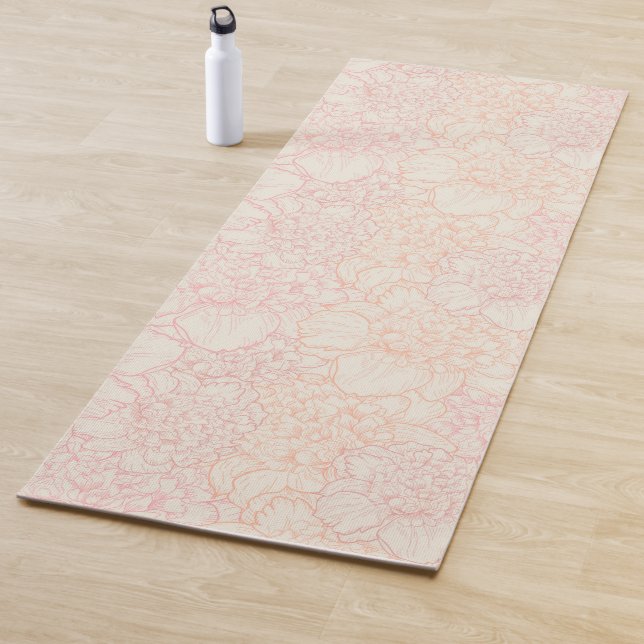 Tapete De Yoga Pink Peony Floral Patterno (In Situ)