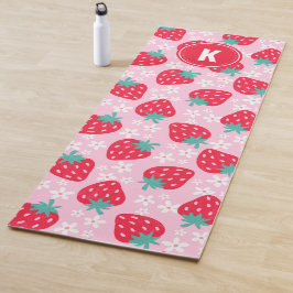 Tapete De Yoga Pink Red Strawberries Floral Pattern Monogram