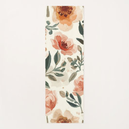 Tapete De Yoga Pintura Botânica de Flores de Aquarela Laranja