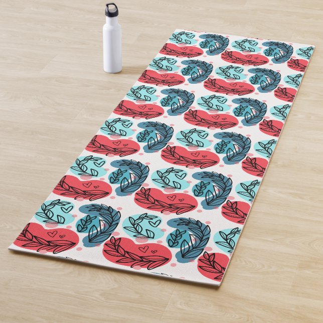 Tapete De Yoga Plantas Vermelhas E Azuis-Abstrato (In Situ)