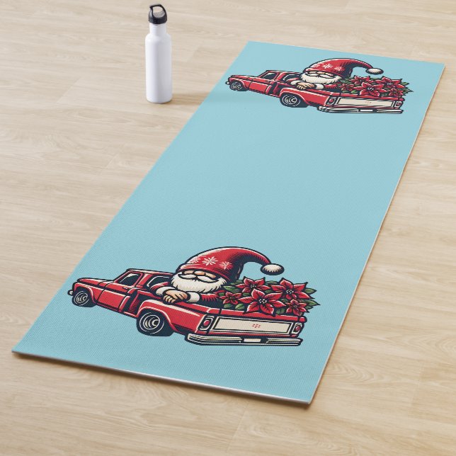 Tapete De Yoga Poinsettia Gnome No Caminhão Vermelho (In Situ)