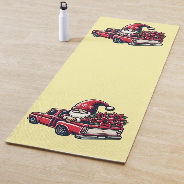 Tapete De Yoga Poinsettia Gnome No Caminhão Vermelho (In Situ)