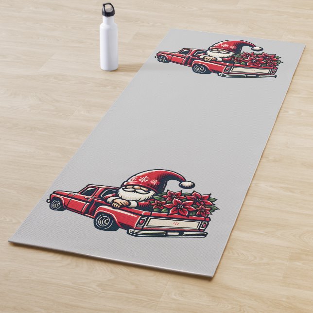 Tapete De Yoga Poinsettia Gnome No Caminhão Vermelho (In Situ)