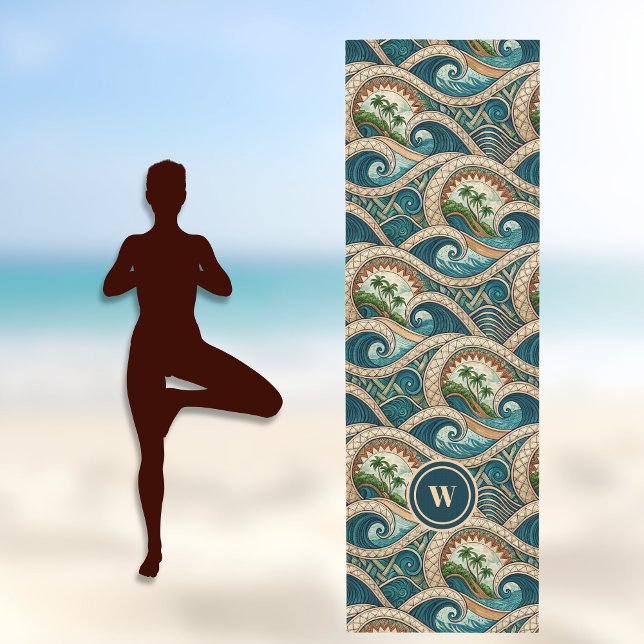 Tapete De Yoga Polynesian Tropical Wave Palm Trees Pattern Name (Criador carregado)