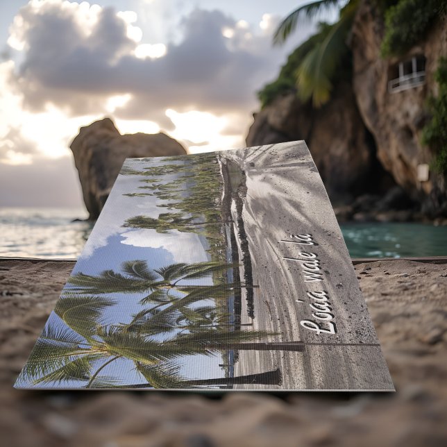 Tapete De Yoga Praia Havaiana Inspiradora e Pacífica Costa de Kon (Hawaiian beach yoga mat with inspirational saying and beautiful Big Island landscape photography)