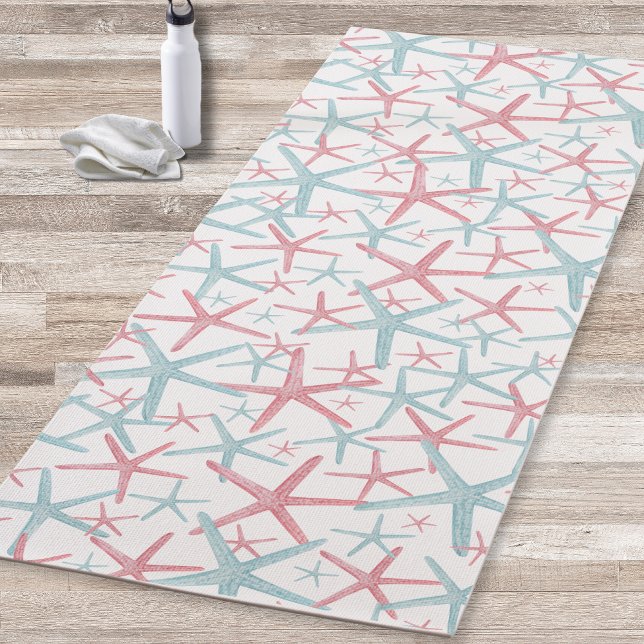 Tapete De Yoga Praia Moderna da Menina Bonita (Fun Teal Pink Nautical Starfish Meditation Beach Yoga Mat)