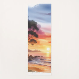 Tapete De Yoga Praia Sunset Serene Ombre Blue & Orange Waves