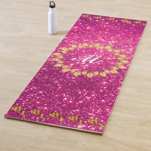 Tapete De Yoga Presente Dourado Lúpulo Rosa-Rosa Monograma
