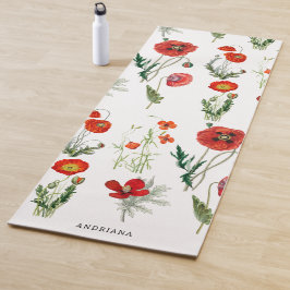 Tapete De Yoga Presilhas de Cores d'Água Vermelhas Florais Nome P