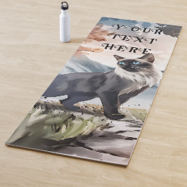 Tapete De Yoga Preto e Branco Fluffy Cat.