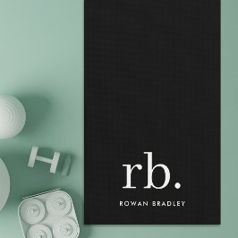 Tapete De Yoga preto e branco mínimo Elegante clássico monograma