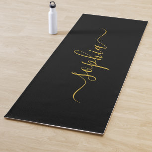 Tapete de Yoga Preto e Dourado Nome Personalizado