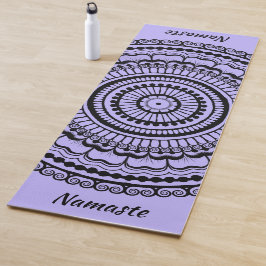 Tapete De Yoga Preto e roxo claro Mehndi Henna Mandala