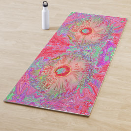 Tapete De Yoga Psychedelic Retro Coral Rainbow Hibiscus