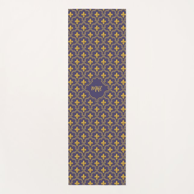 Tapete De Yoga Purple and gold fleur-de-lys quatrefoil pattern (Frente)