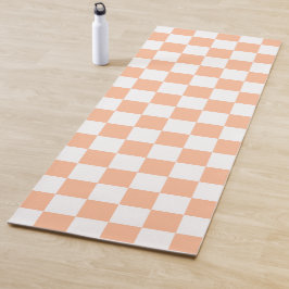 Tapete De Yoga Quadrados xadrez laranja pêssego branco geométrico