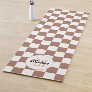 Tapete De Yoga Quadrados xadrez marrom mocha branco Monograma ret