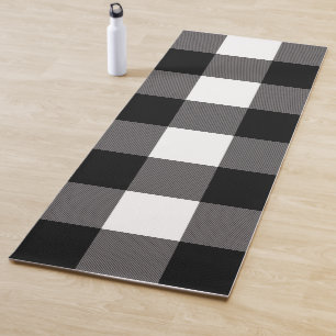 Tapete De Yoga Quadrados Xadrez Preto e Branco Buffalo Plaid