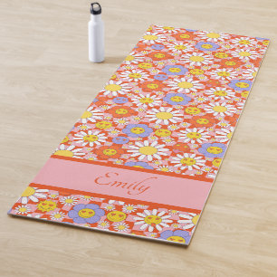 Tapete De Yoga Quadro de controlo do Groovy Daisy Floral, Y2K 90s