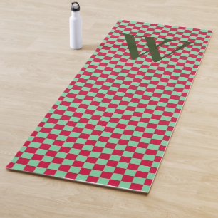 Tapete De Yoga Quadro De Verificação Vermelho Profundo E Verde