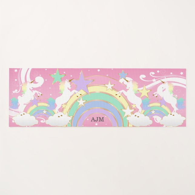Tapete De Yoga Rainbow Pink Personalizado Unicórnio (Frente (Horizontal))
