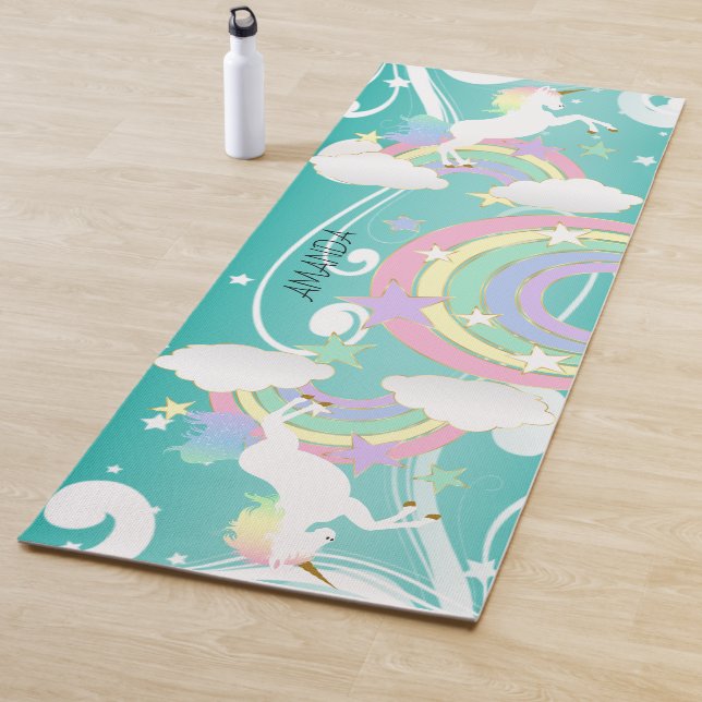 Tapete De Yoga Rainbow Teal Unicorn Yoga Mat (In Situ)