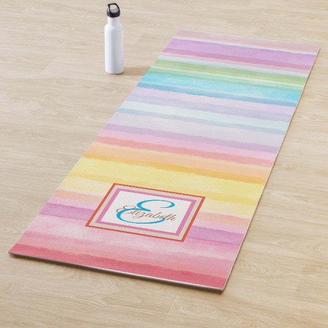 Tapete De Yoga Rainbow Watercolor Stripes Personalizado (In Situ)