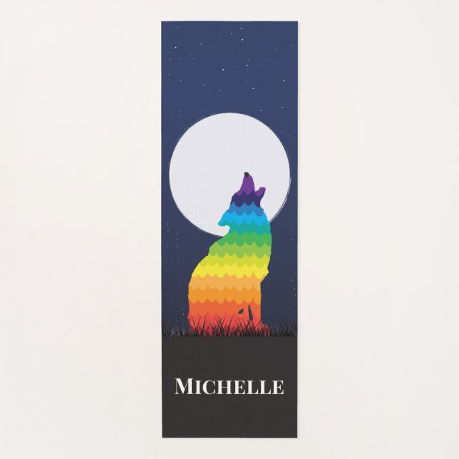 Tapete De Yoga Rainbow Wolf e Moon Personalizados Yoga Mat (Frente)