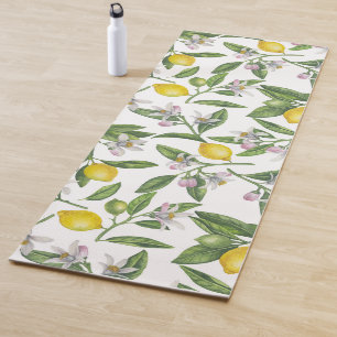 Tapete De Yoga Ramos de limão com flores e fruta em branco