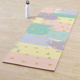 Tapete De Yoga Rapariga Moderna Pastel Brushstrokes Dourado Geo
