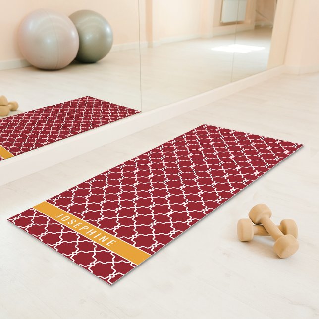 Tapete De Yoga Red And Orange Trellis Pattern With Custom Name (Criador carregado)