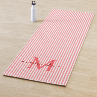Tapete De Yoga Red & White Stripes Monogram Name